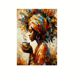 VATYERTY - Arte Abstracto En Lienzo Chica Negra Africana Con Café