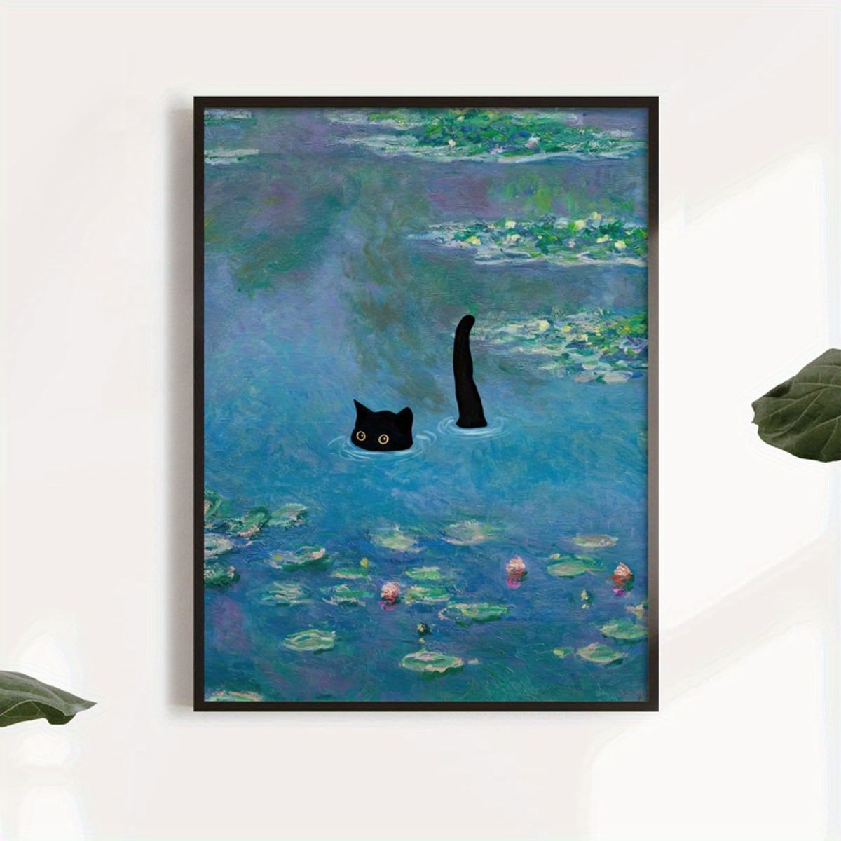 VATYERTY - 1 Póster De Lienzo De Gato Negro Y Nenúfares