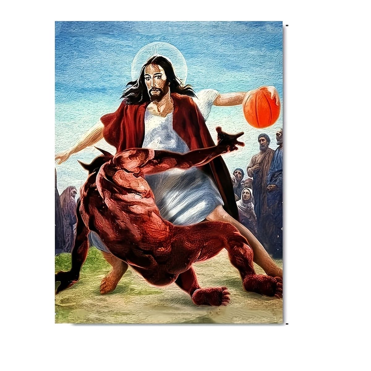 VATYERTY - Jesús Y Satanás Jugando Al Baloncesto, Lienzo Sin Marco