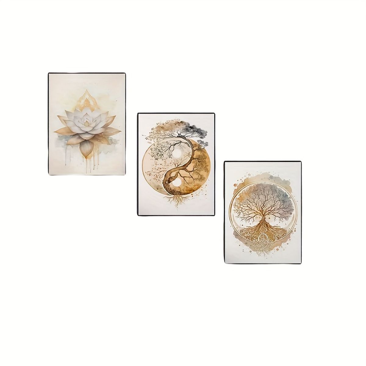 VATYERTY - Set of 3 De Lienzo Bohemio En Estilo Dorado 2D Loto