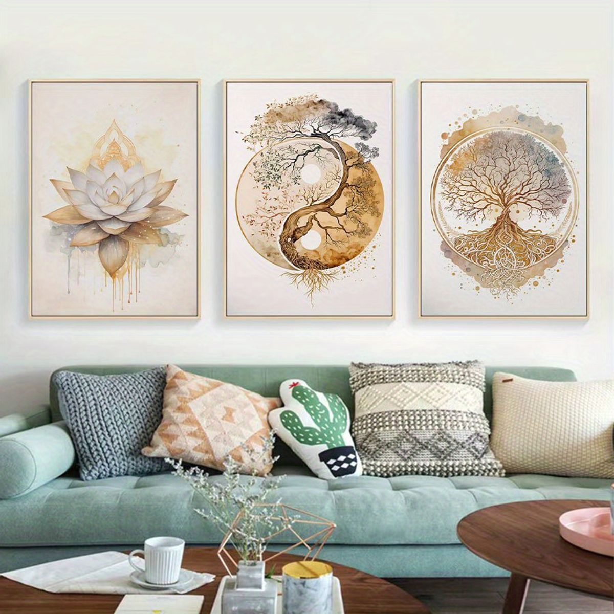 VATYERTY - Set of 3 De Lienzo Bohemio En Estilo Dorado 2D Loto