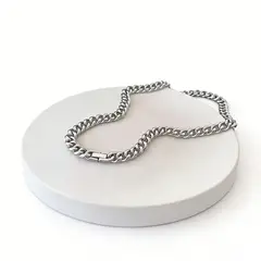 GENERICO - Collar Cubano Plateado De Acero Titanio Hombre Elegante