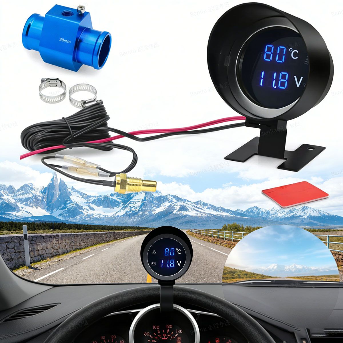GENERICO - Reloj Digital Auto Temperatura Agua Voltímetro Adaptador