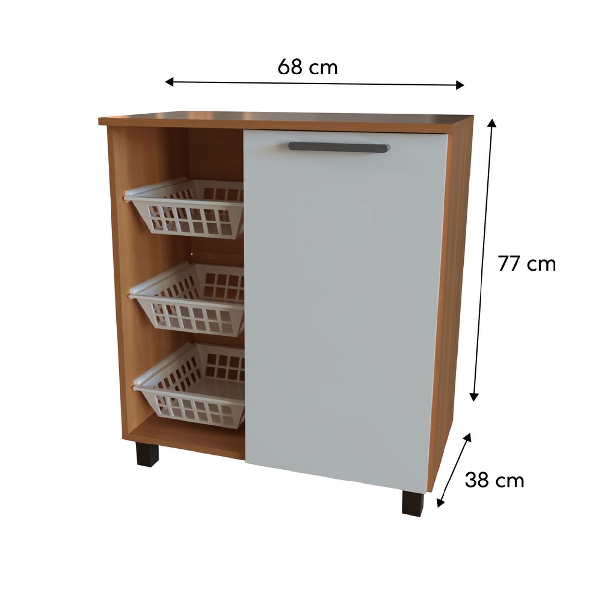 DUSCHY - Mueble multi uso con frutero y 1 puerta 68x38x77 cm blanco Fika