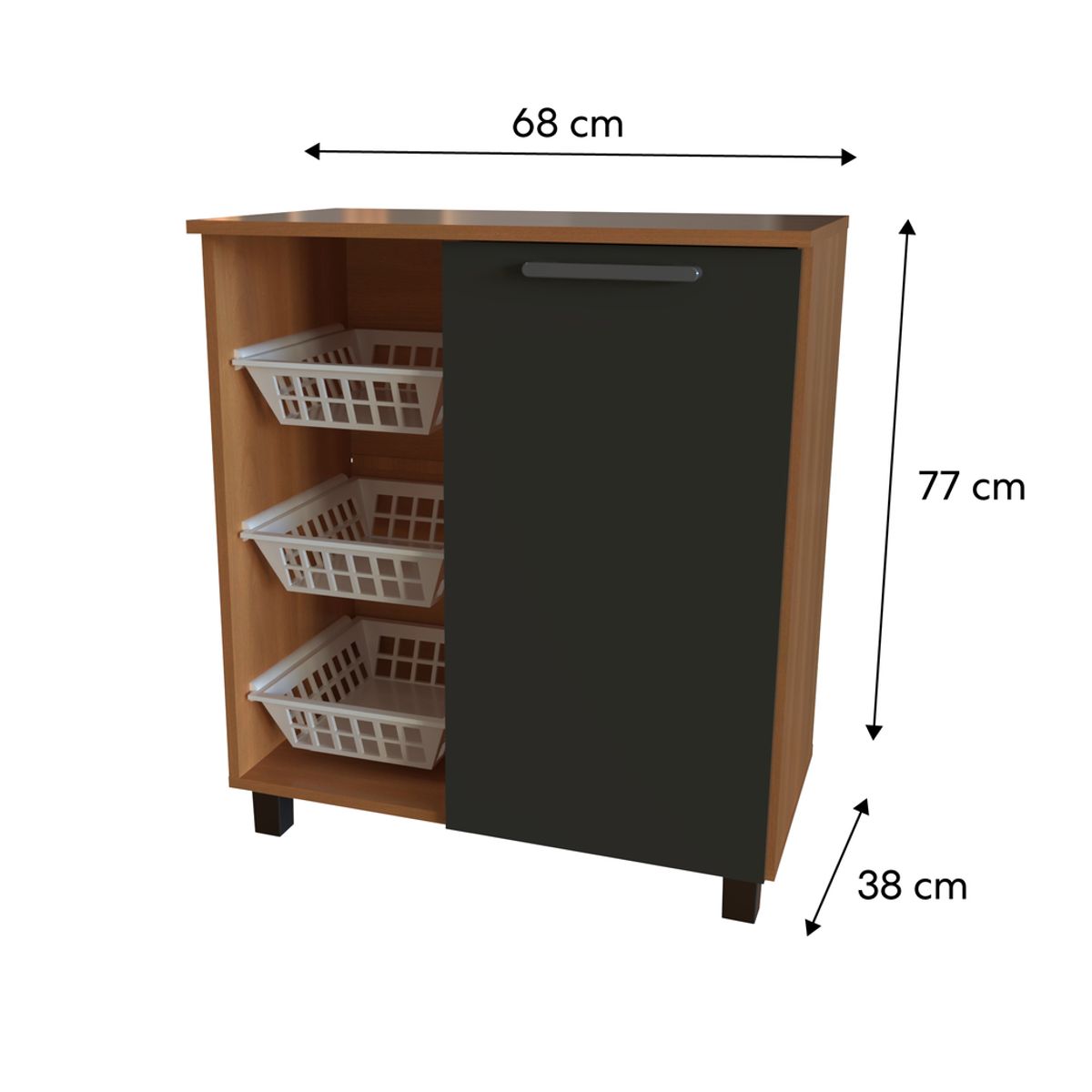 DUSCHY - Mueble multi uso con frutero y 1 puerta 68x38x77 cm Gris Fika