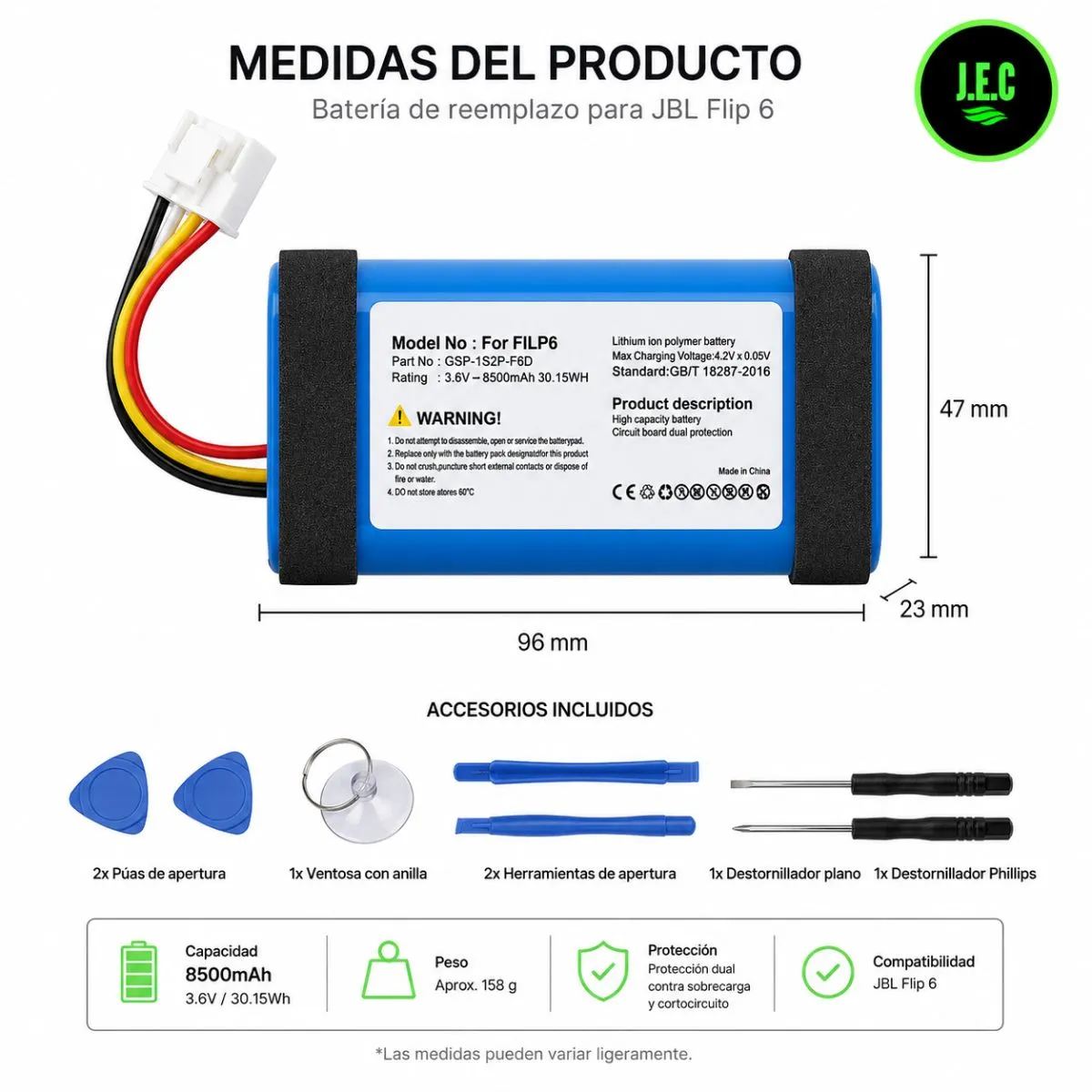 GENERICO - Batería Repuesto Para JBL Flip 6 + Kit Herramientas