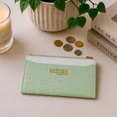CARVEN - Billetera tarjetero mujer con monedero Zoe verde