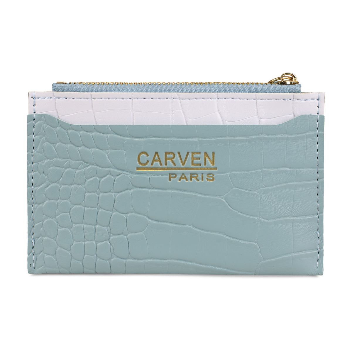 CARVEN - Billetera tarjetero mujer con monedero Zoe celeste Carven