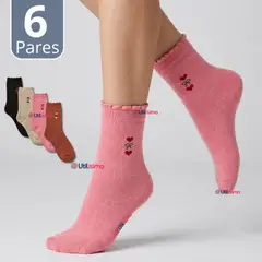 UTILISIMO - Pack 6 Calcetínes Mujer Algodón con Toalla Colores Surtidos Invierno