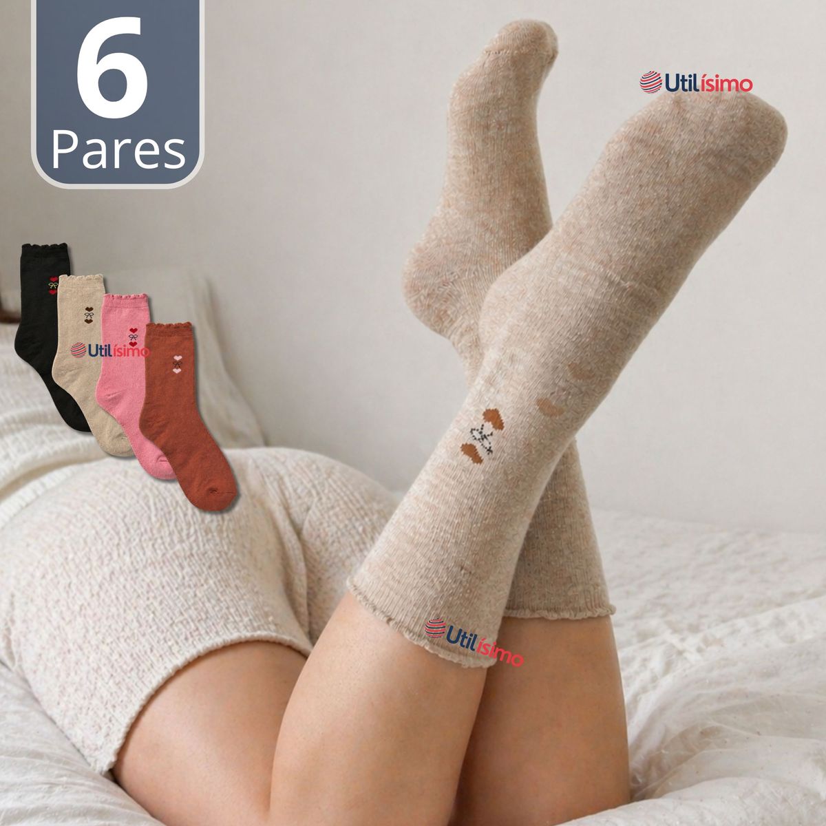 UTILISIMO - Pack 6 Calcetínes Mujer Algodón con Toalla Colores Surtidos Invierno