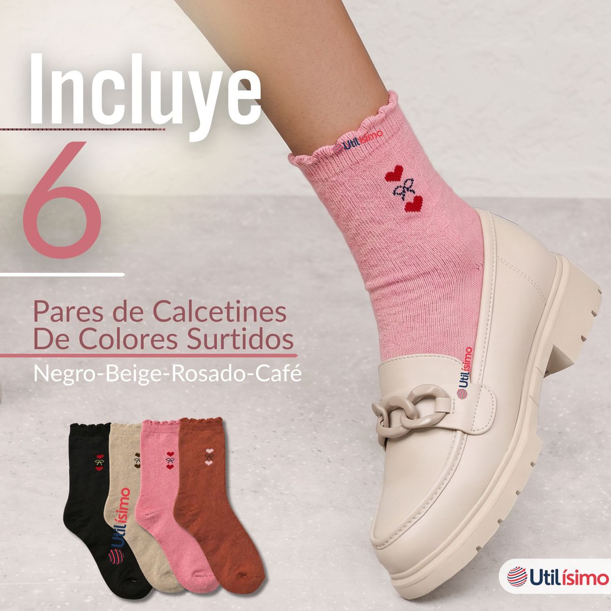 UTILISIMO - Pack 6 Calcetínes Mujer Algodón con Toalla Colores Surtidos Invierno
