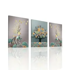 VATYERTY - Set of 3 Árbol Dorado Abstracto Chino Feng Shui Sin Marco