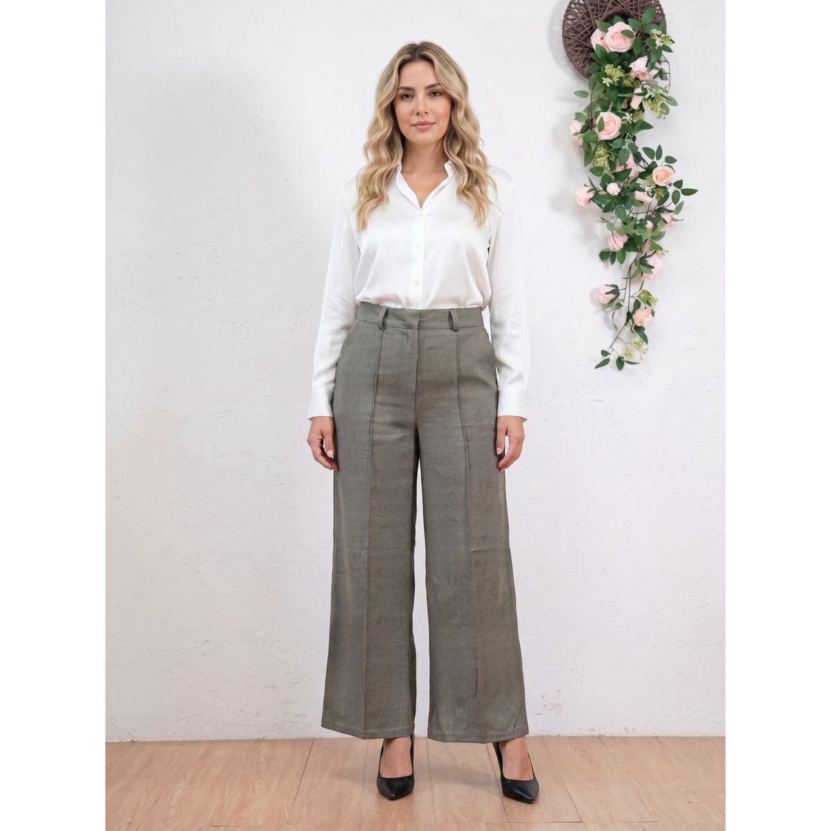 LIKE SHOP - Pantalón Sastrero Mujer Semi Formal Casual Recto Cinturon 5328