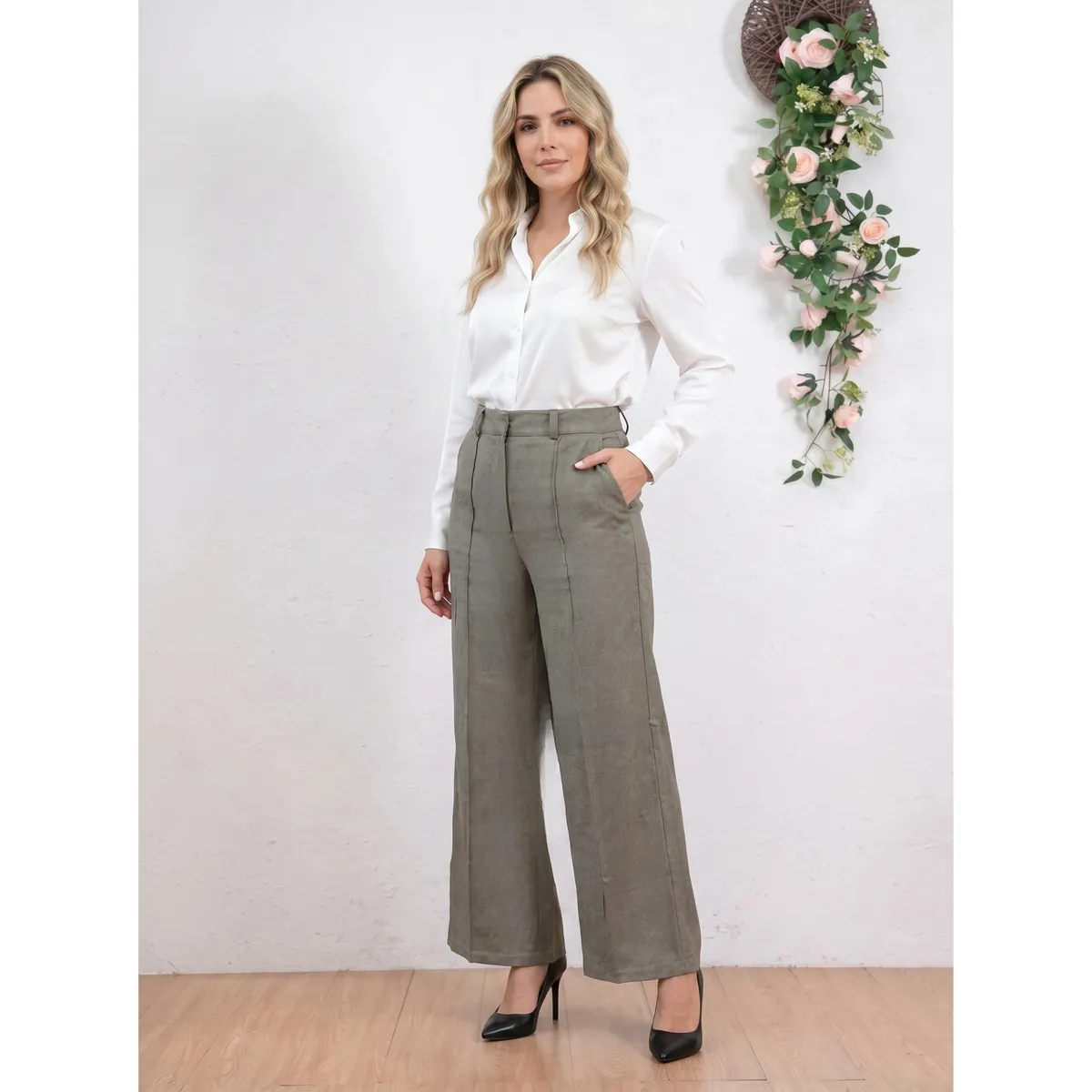 LIKE SHOP - Pantalón Sastrero Mujer Semi Formal Casual Recto Cinturon 5328