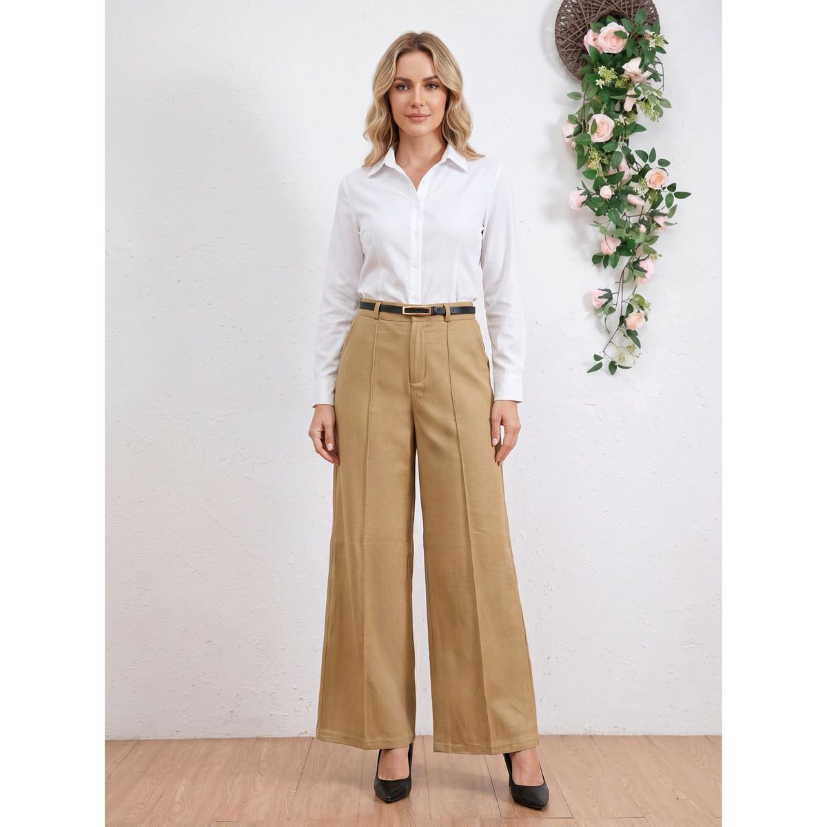 LIKE SHOP - Pantalón Sastrero Mujer Semi Formal Casual Recto Cinturon 5328
