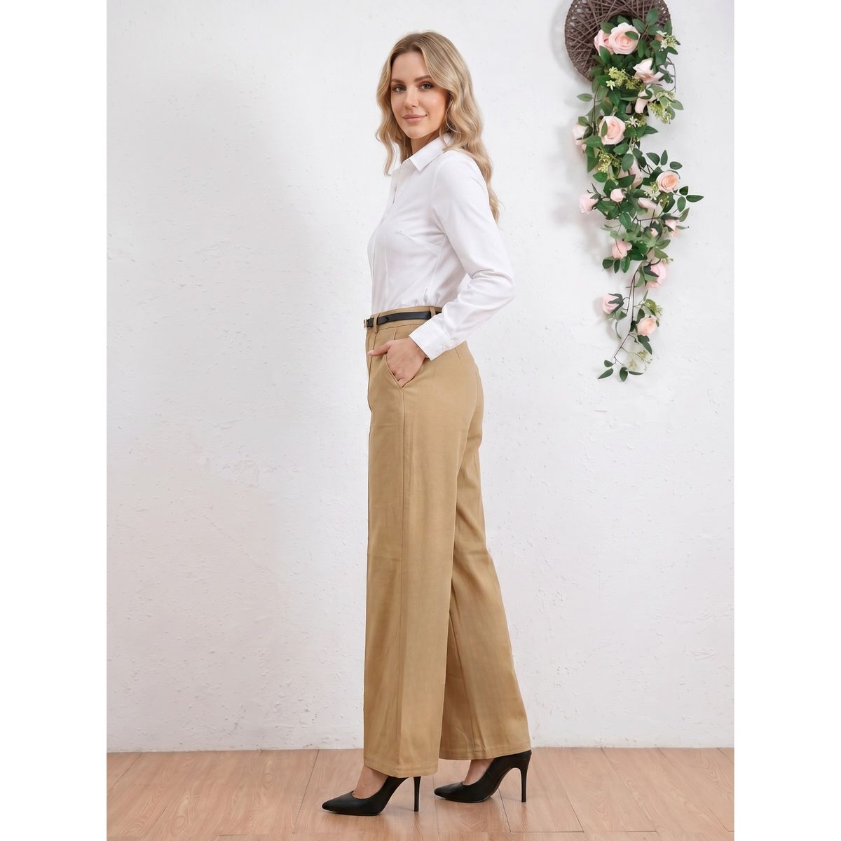 LIKE SHOP - Pantalón Sastrero Mujer Semi Formal Casual Recto Cinturon 5328