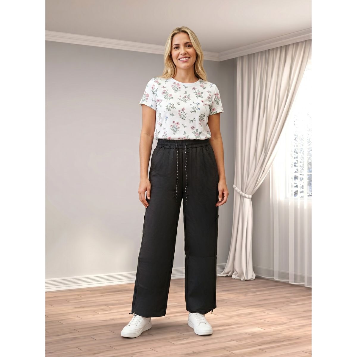 LIKE SHOP - Pantalón Buzo Mujer Recto Puño Ajustable Colores Líneas 3698