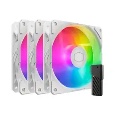 COOLER MASTER - Kit de 3 Ventiladores SickleFlow Edge 120 ARGB White Edition, 120mm, Blanco