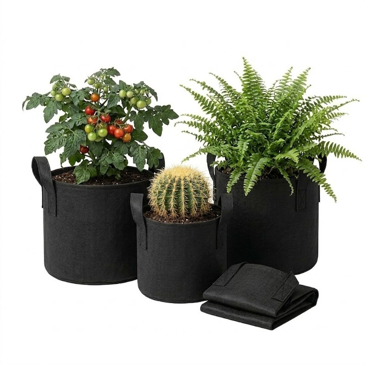 GENERICO - Pack 5 Macetas Redondas Geotextil. 18, 21 y 27 Litros.