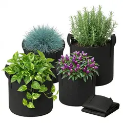 GENERICO - Pack 5 Macetas Redondas Geotextil. 27, 38 y 50 Litros.