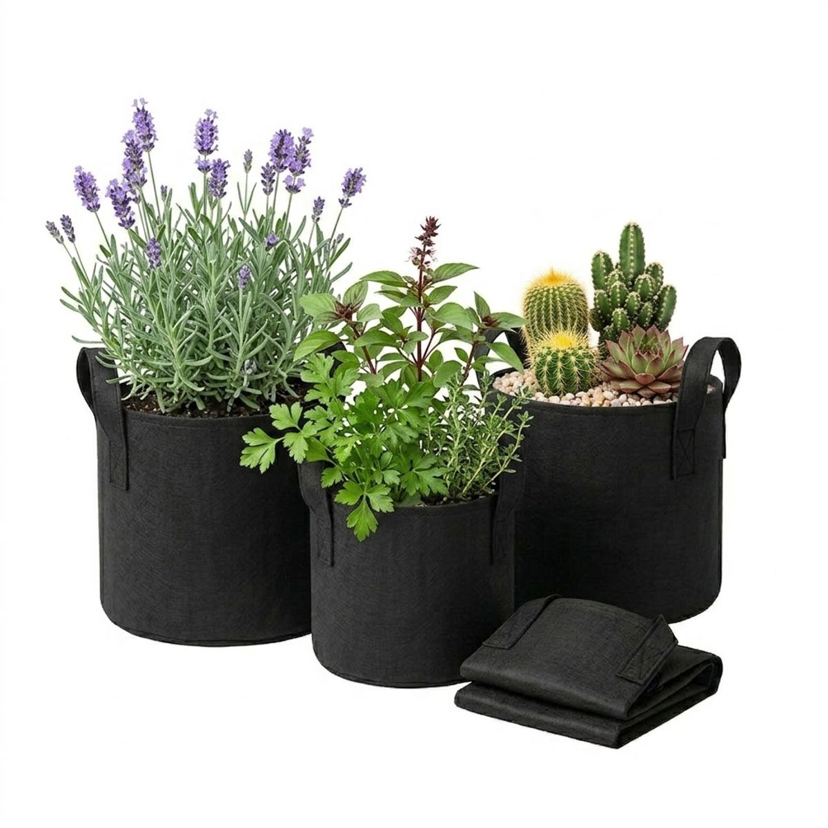 GENERICO - Pack 5 Macetas Redondas Geotextil. 38, 50 y 100 Litros.