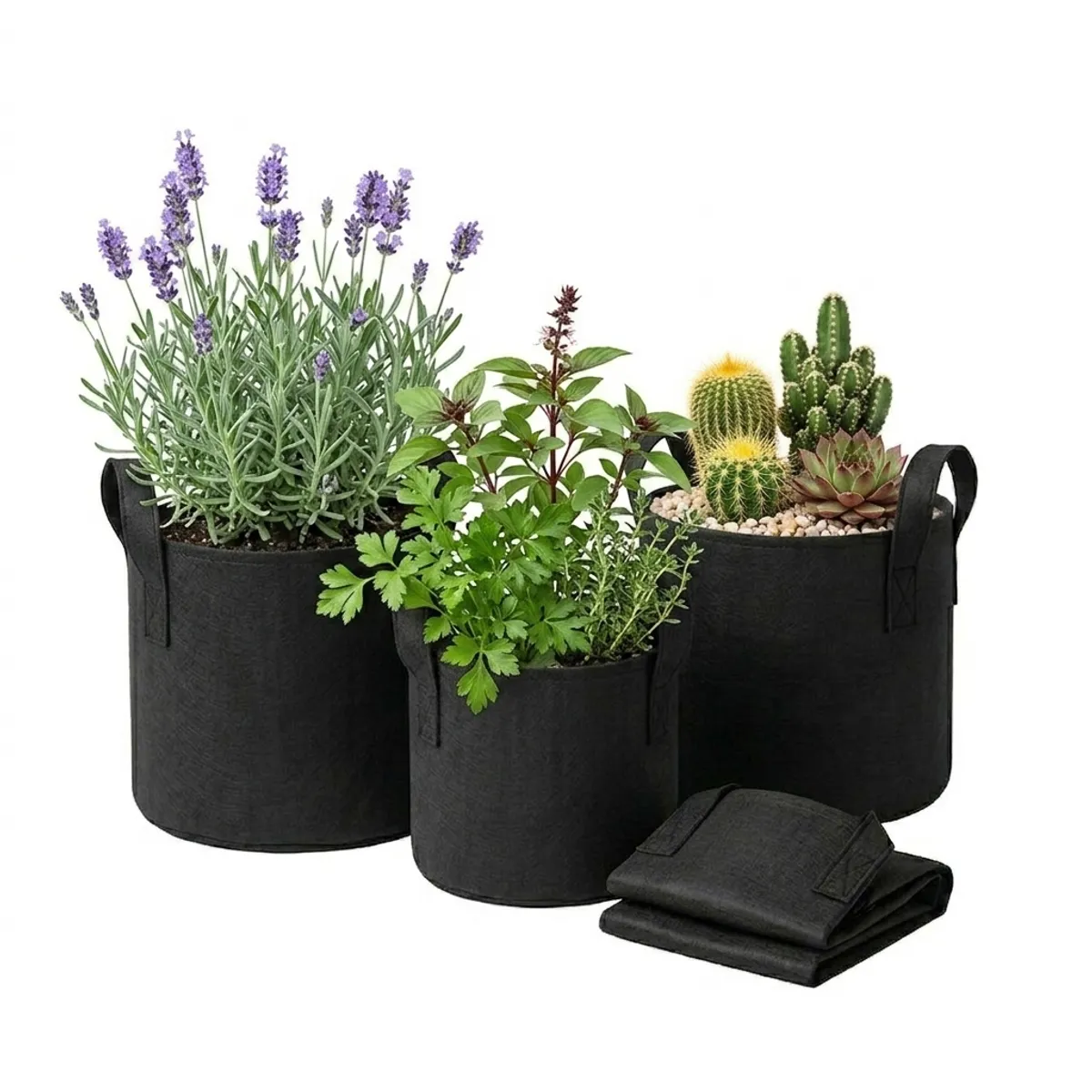GENERICO - Pack 5 Macetas Redondas Geotextil. 38, 50 y 100 Litros.