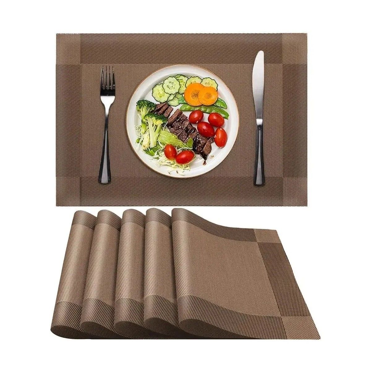 GENERICO - Set 6 Individuales Impermeable De Mesa Rectangular Café BELUG