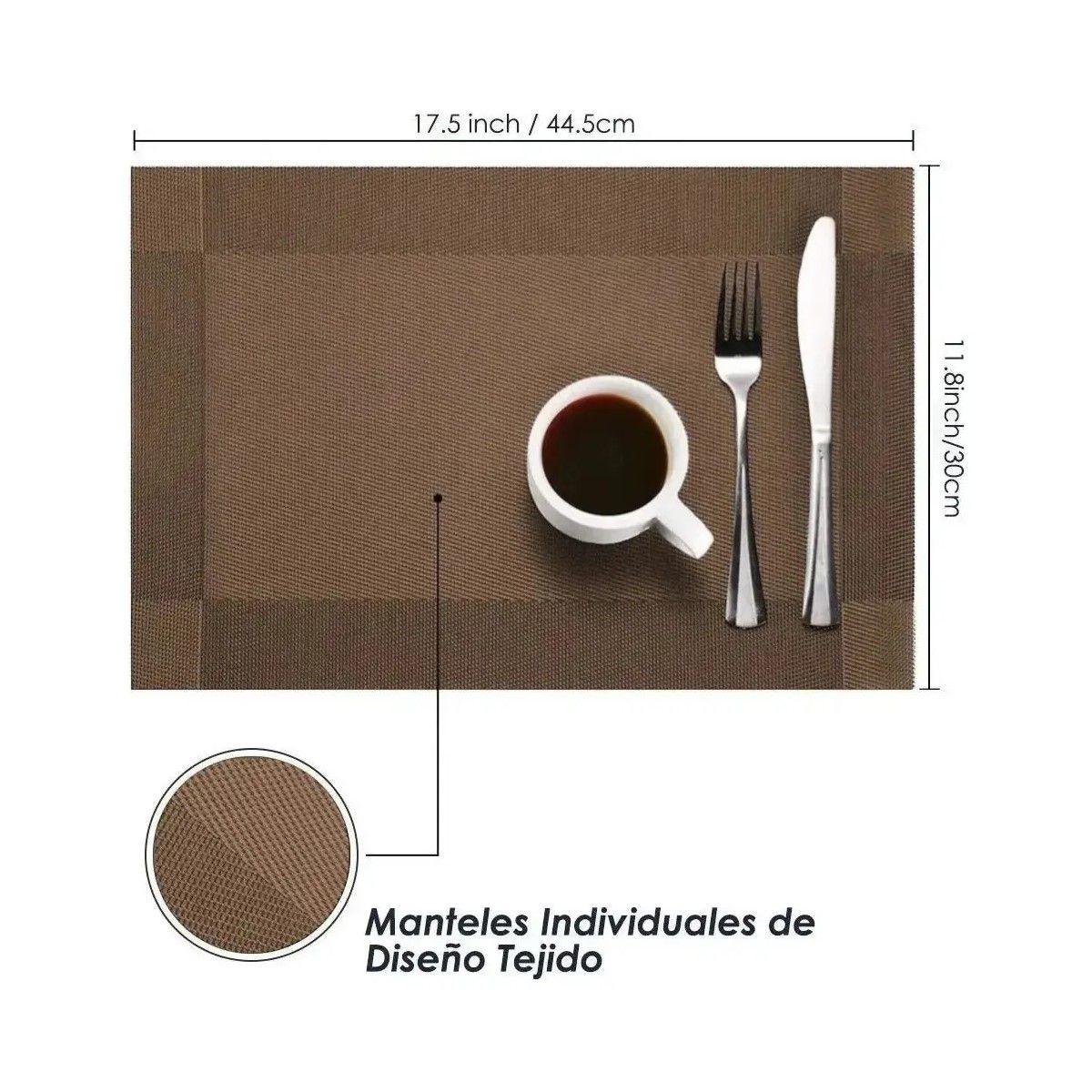 GENERICO - Set 6 Individuales Impermeable De Mesa Rectangular Café BELUG