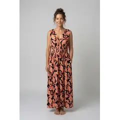 PICAFLOR - Vestido Mujer largo estampado cintura elasticada