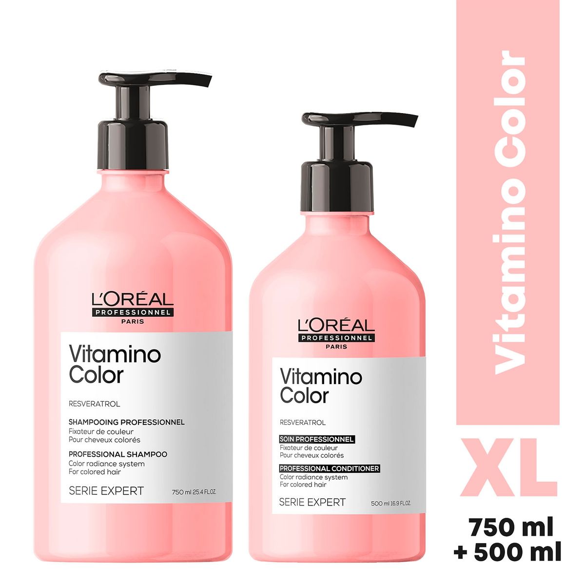LOREAL PROFESSIONNEL - Set Capilar XL Cuidado del Color Vitamino Color Serie Expert Shampoo 750 ml + Acondicionador 500 ml L`Oreal Professionnel