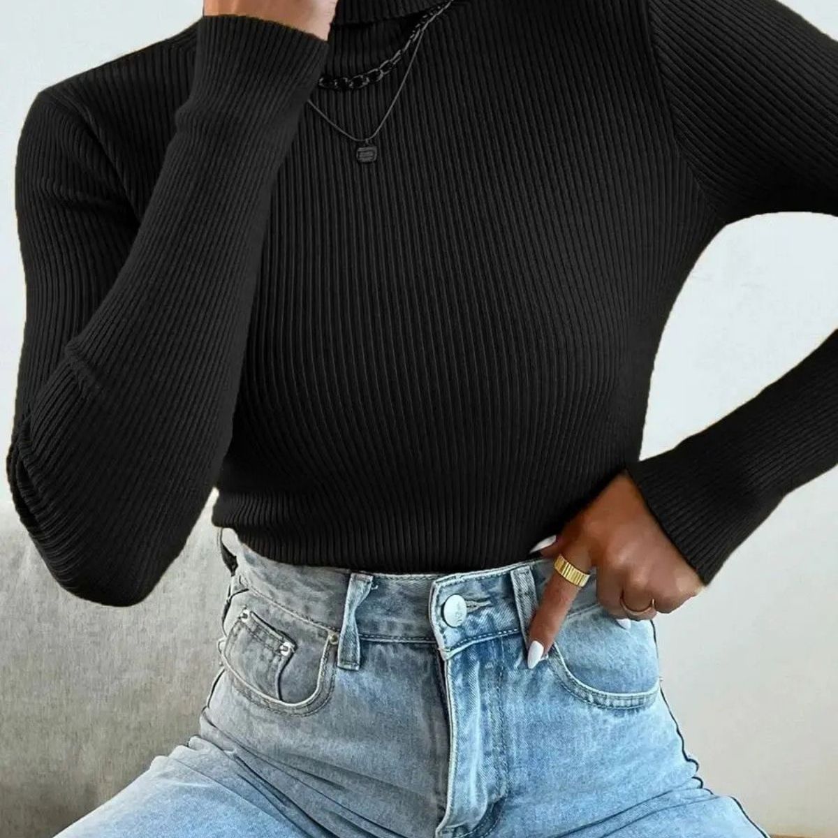 LOOK SHOP - Sweater Beatle Lana Mujer Cuello Alto Doble Otoño Invierno T50