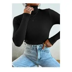 LOOK SHOP - Sweater Beatle Lana Mujer Cuello Alto Doble Otoño Invierno T50