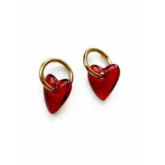 GENERICO - AROS ARGOLLAS DE 3CM HIPOALERGENICA EN ACERO DORADA Y CORAZON ACRILICO ROJO