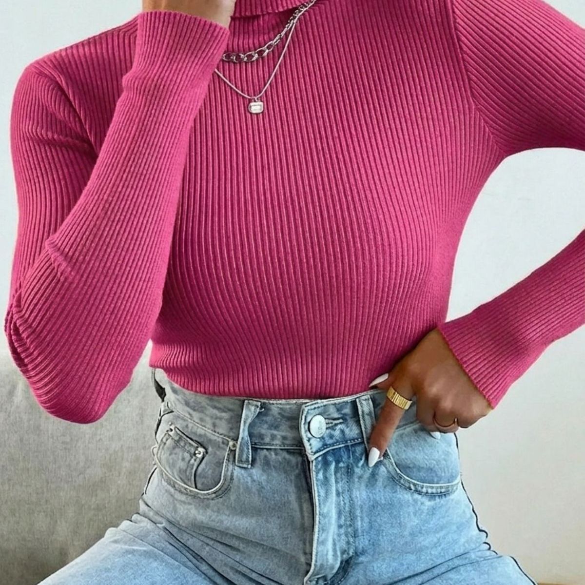LOOK SHOP - Sweater Beatle Lana Mujer Cuello Alto Doble Otoño Invierno T50