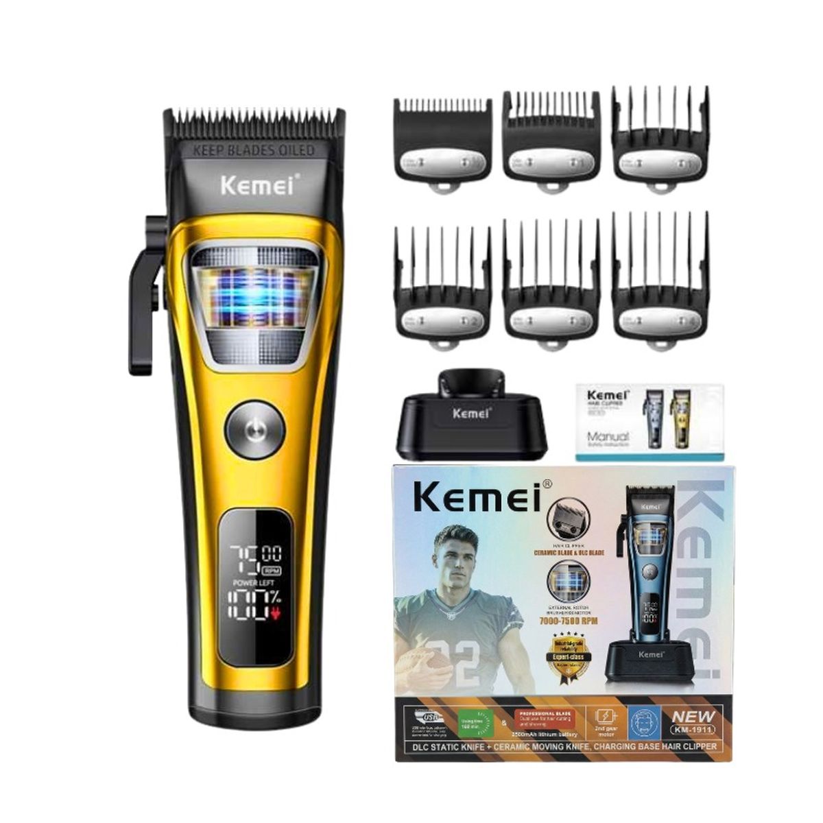 KEMEI - Máquina De Corte Kemei KM-1911 Profesional 7200 RPM Gold