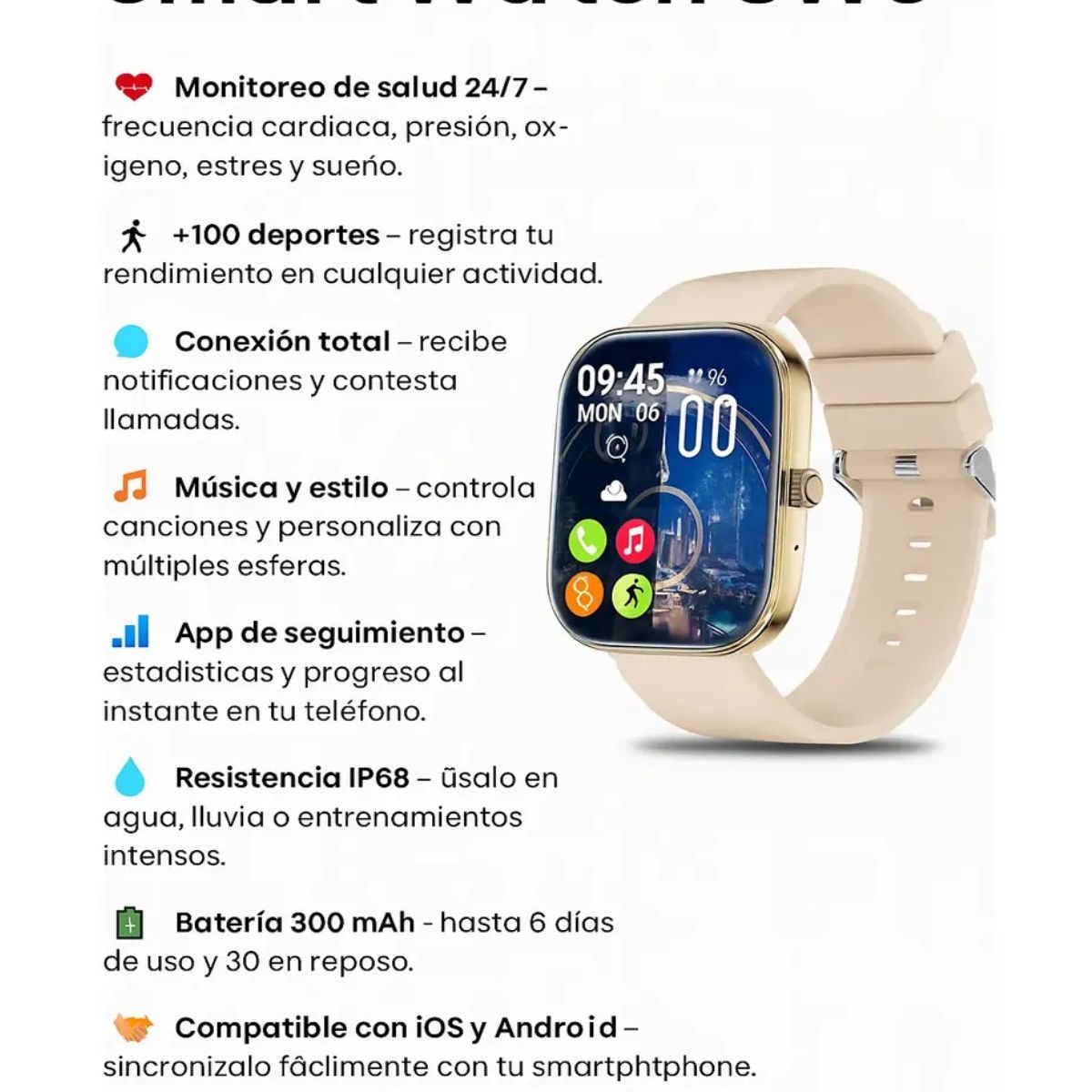 GENERICO - Smartwatch Ip68 Reloj Inteligente 300mah Mujer  Hombre Labg