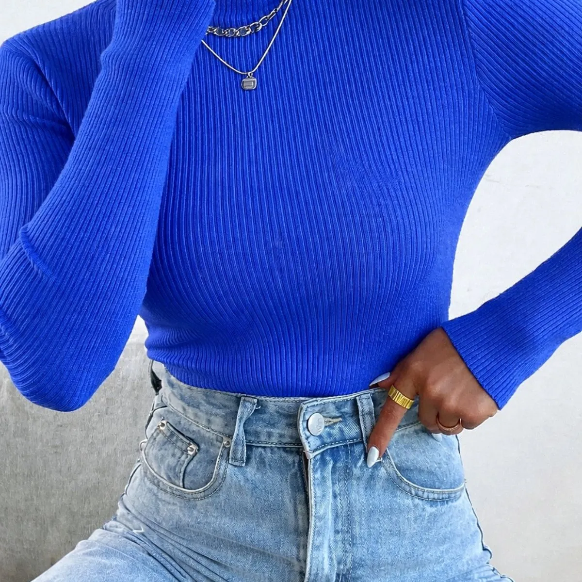 LOOK SHOP - Sweater Beatle Lana Mujer Cuello Alto Doble Otoño Invierno T50