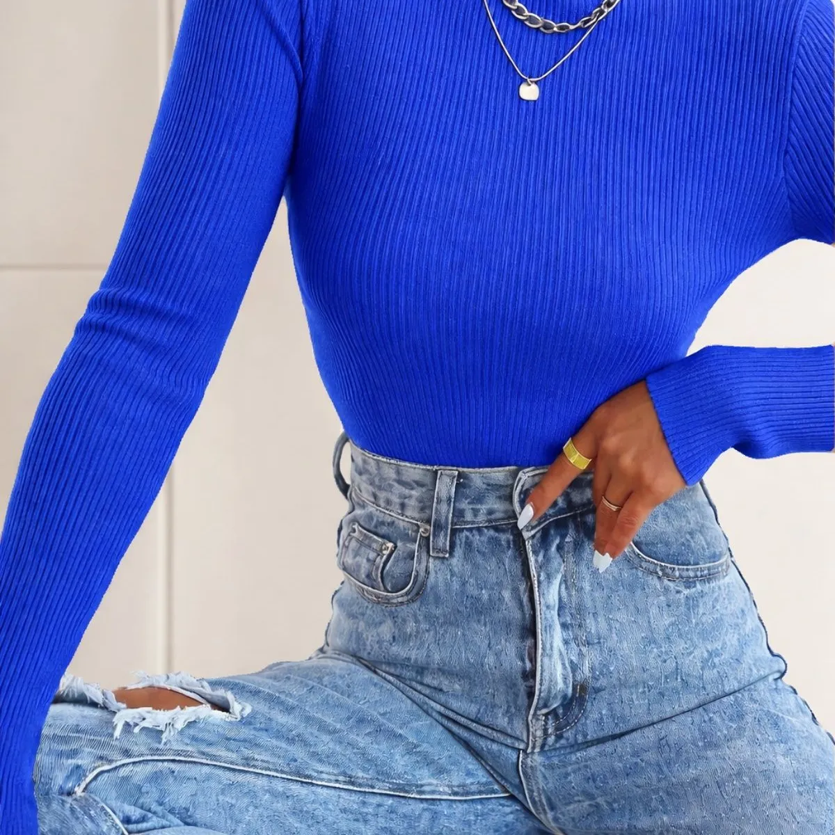 LOOK SHOP - Sweater Beatle Lana Mujer Cuello Alto Doble Otoño Invierno T50