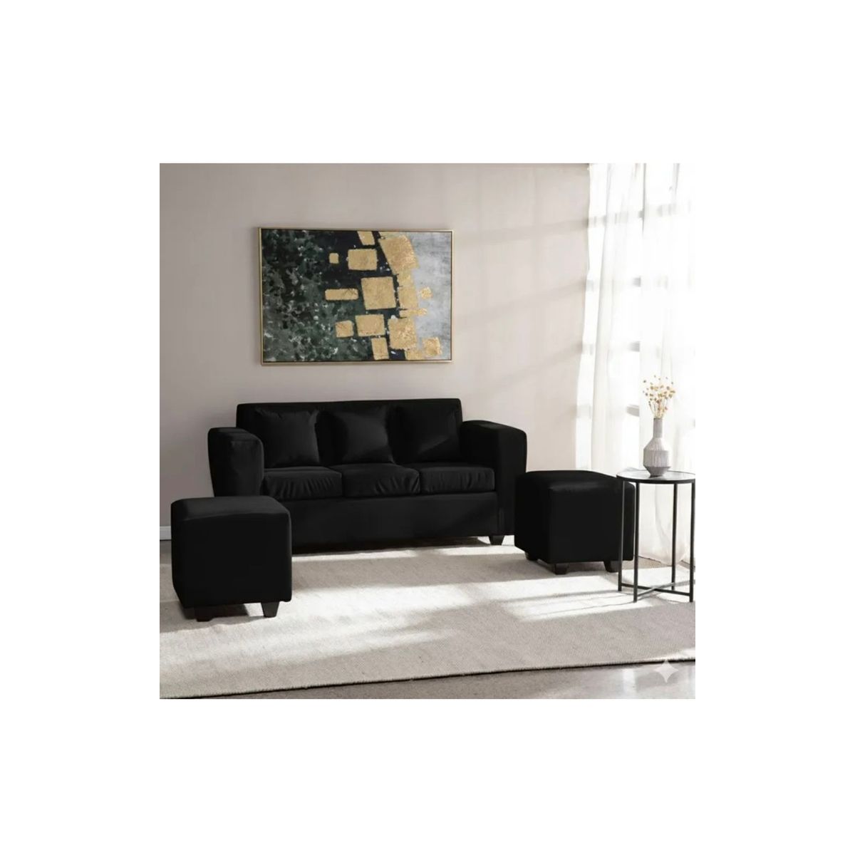 GENERICO - Living Kansas 3 cuerpos + 2 Pouf Felpa