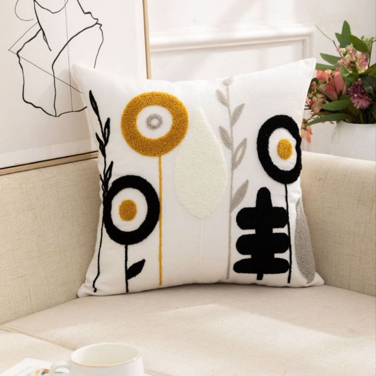 CHINA - Pack De 2 Cojines + 2 Fundas Bordadas Con Cierre Oculto Medida 45x45cm