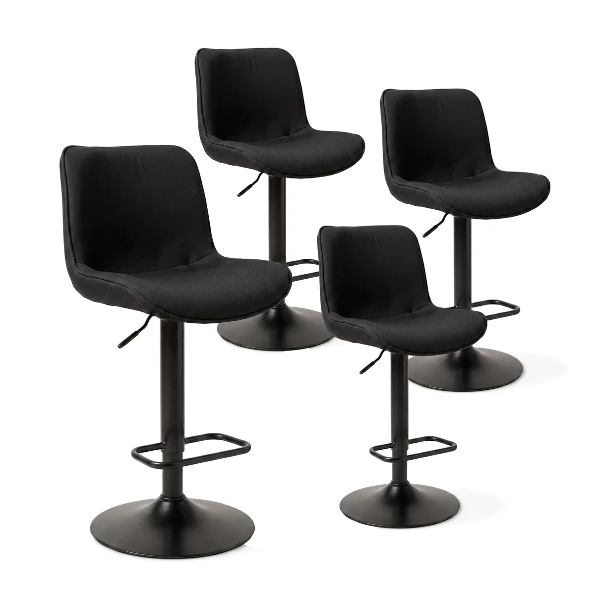 VENHOOUSE - Pack 4 Taburetes Pisos Sillas Bar Acolchados Regulables Dorik Negro