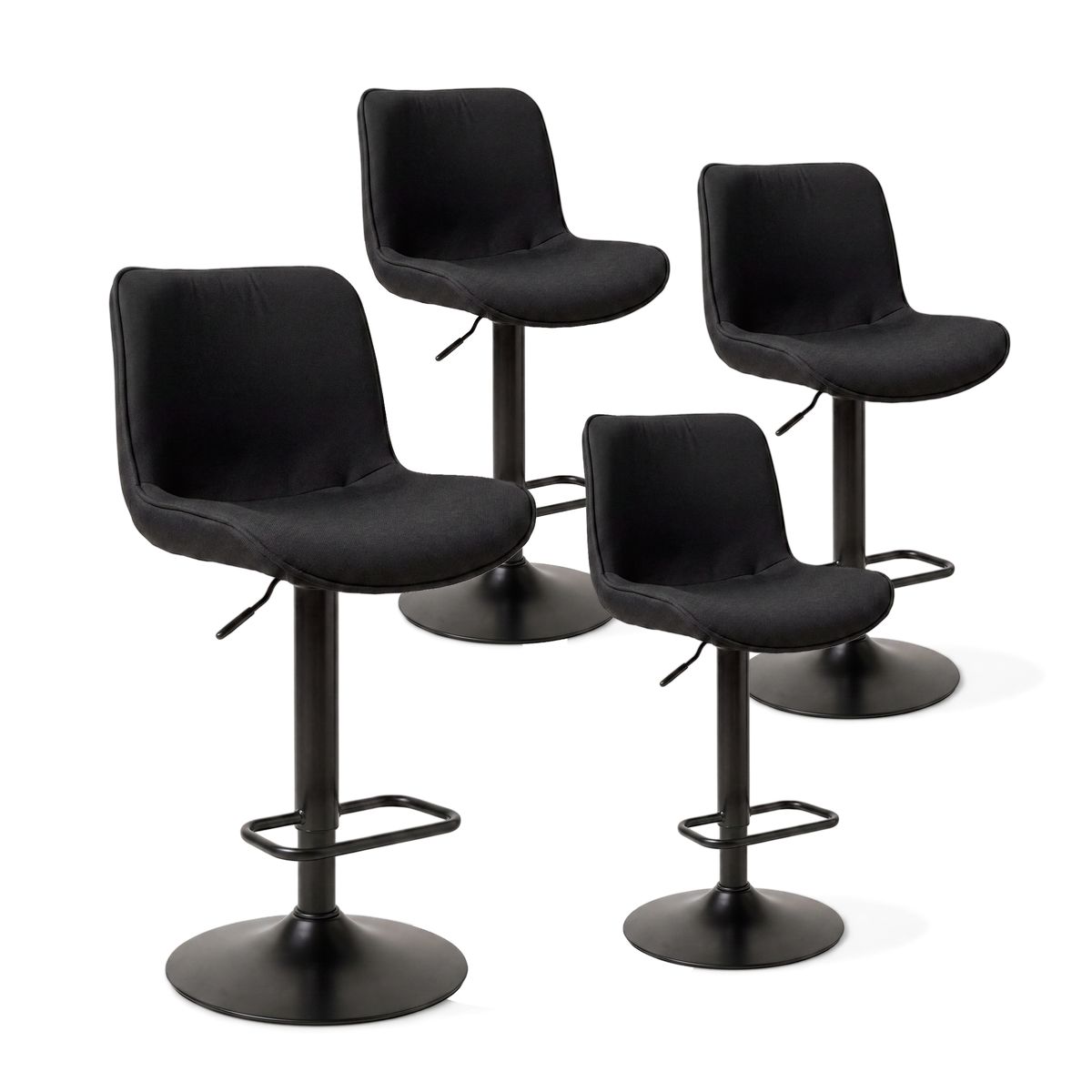 VENHOOUSE - Pack 4 Taburetes Pisos Sillas Bar Acolchados Regulables Dorik Negro