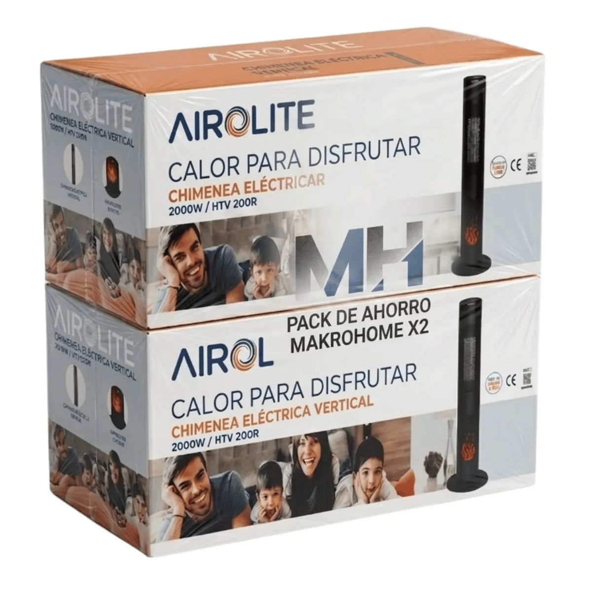 AIROLITE - Pack X2 Chimenea Electrica 2000w Estilo Y Calor Ceramico