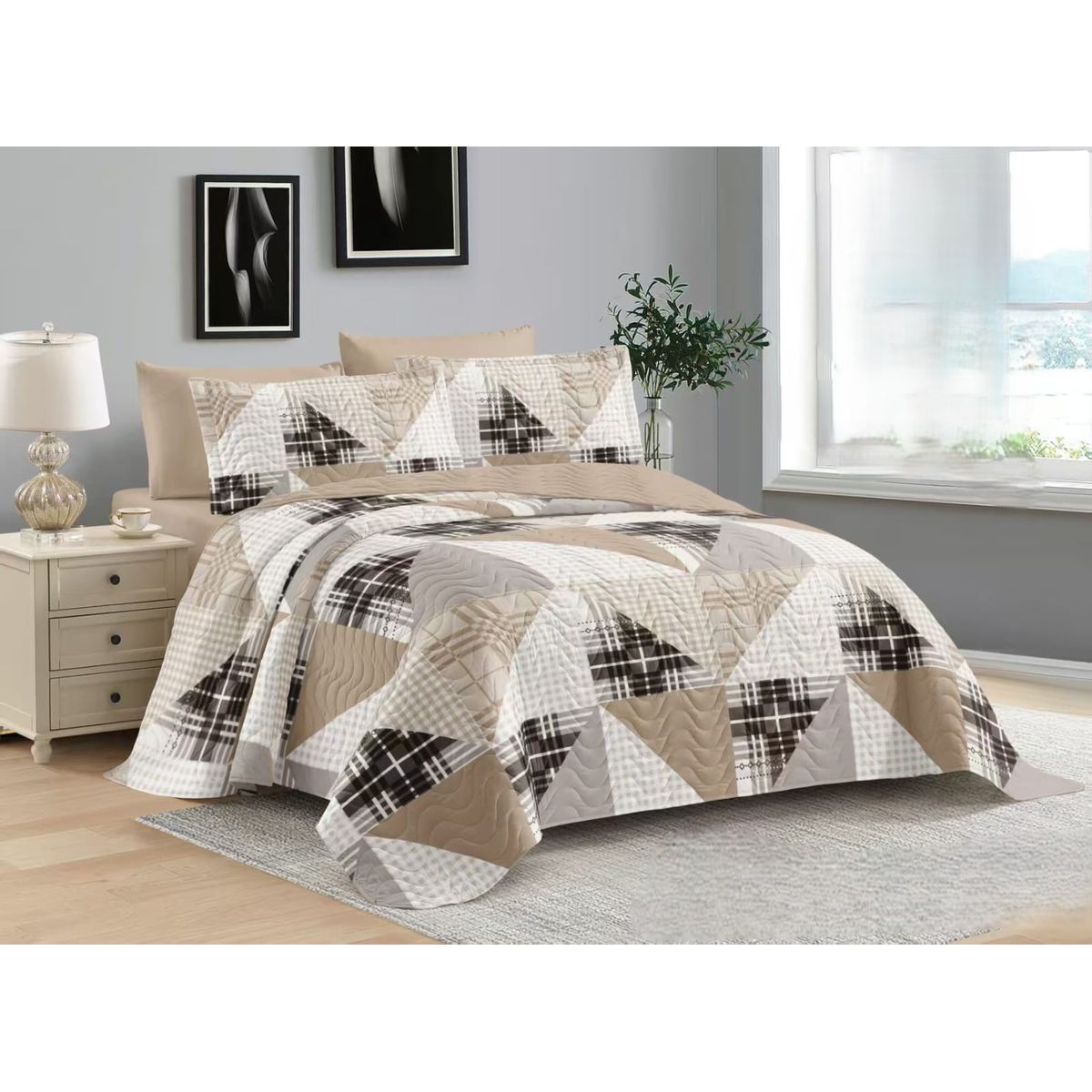 GENERICO - COBERTOR QUILT DE VERANO 1.5 PLAZAS CON HERMOSO DISEÑO