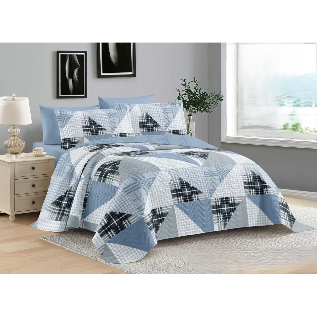 GENERICO - COBERTOR QUILT DE VERANO 1.5 PLAZAS CON HERMOSO DISEÑO