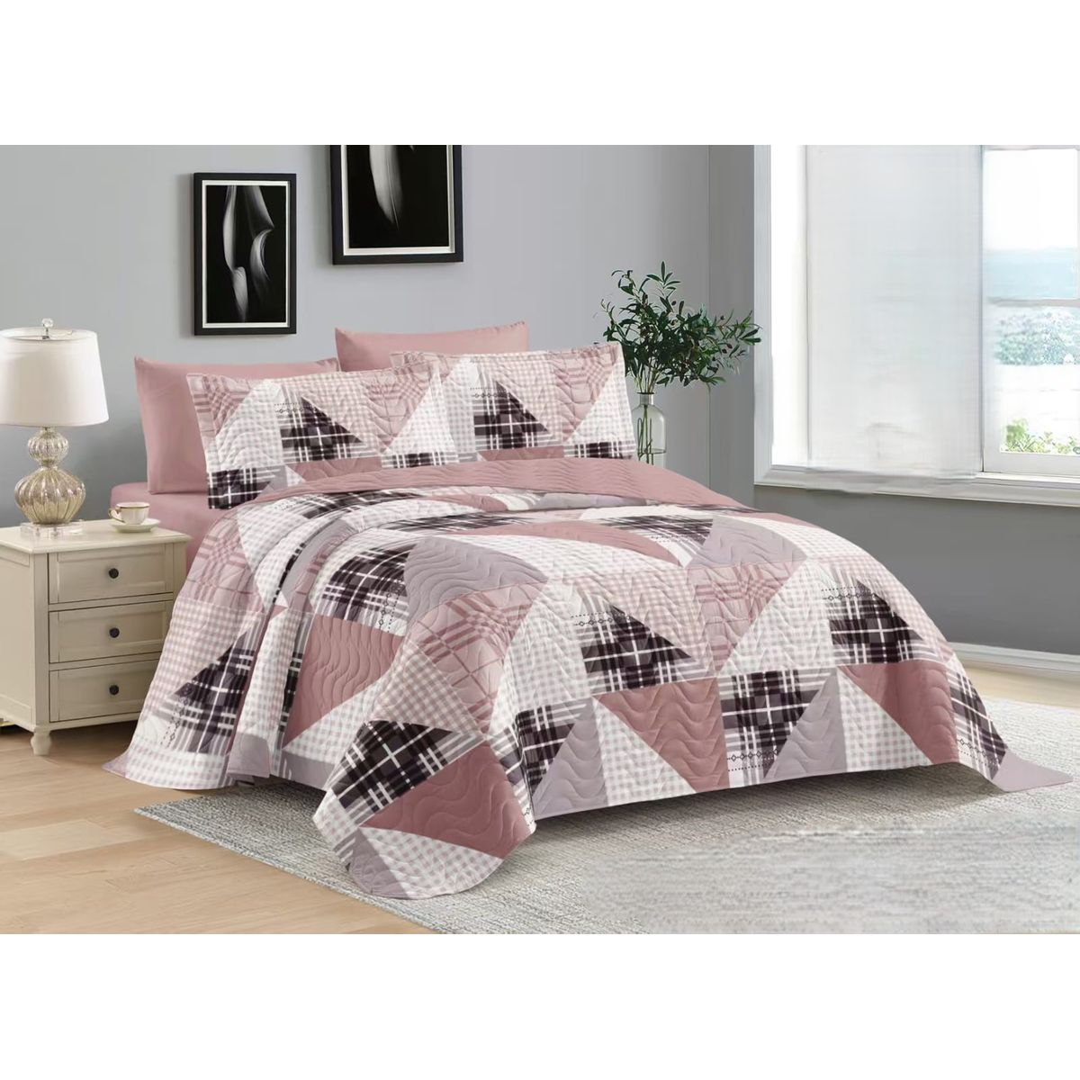 GENERICO - COBERTOR QUILT DE VERANO 1.5 PLAZAS CON HERMOSO DISEÑO