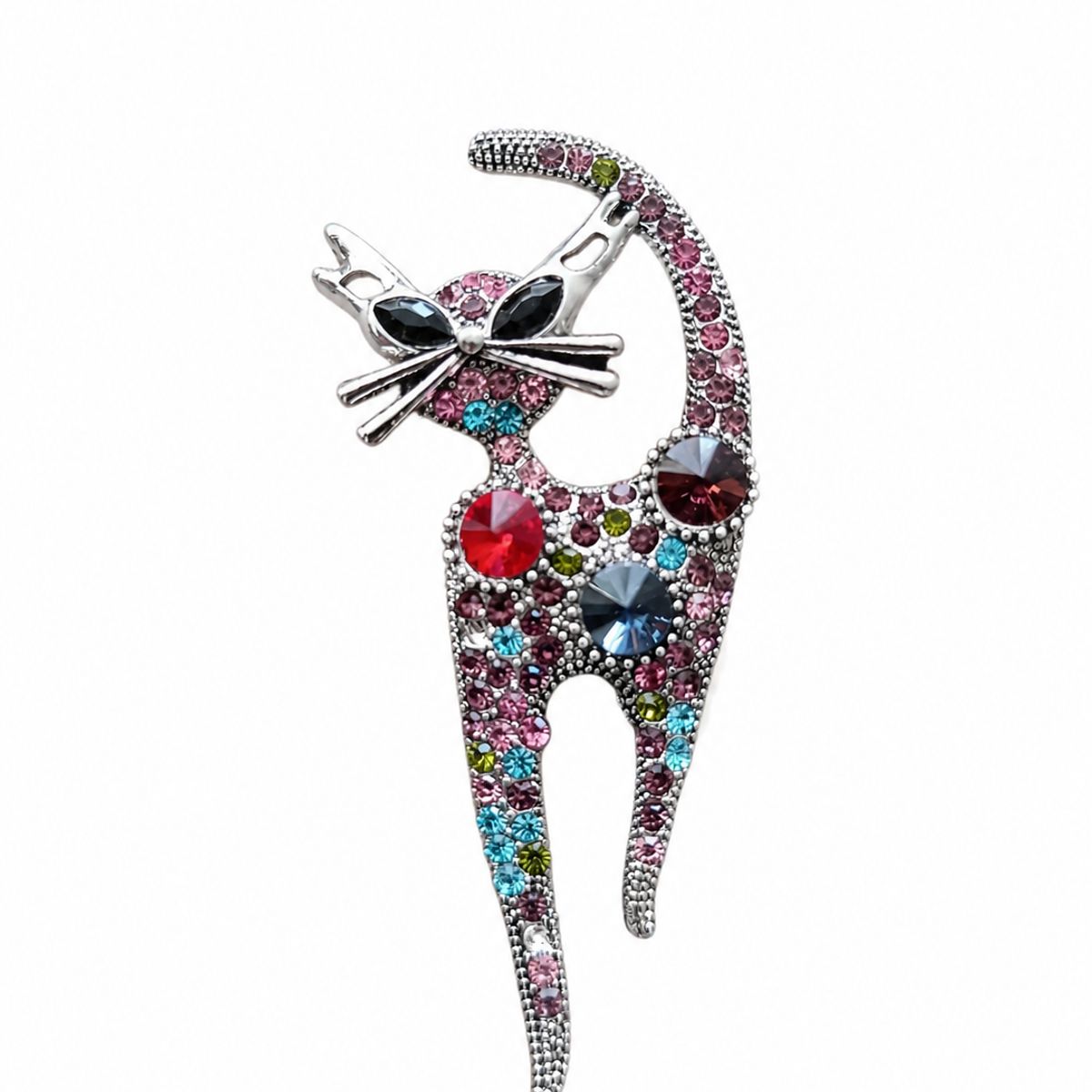 GENERICO - Broche prendedor mujer gato con cristales de colores
