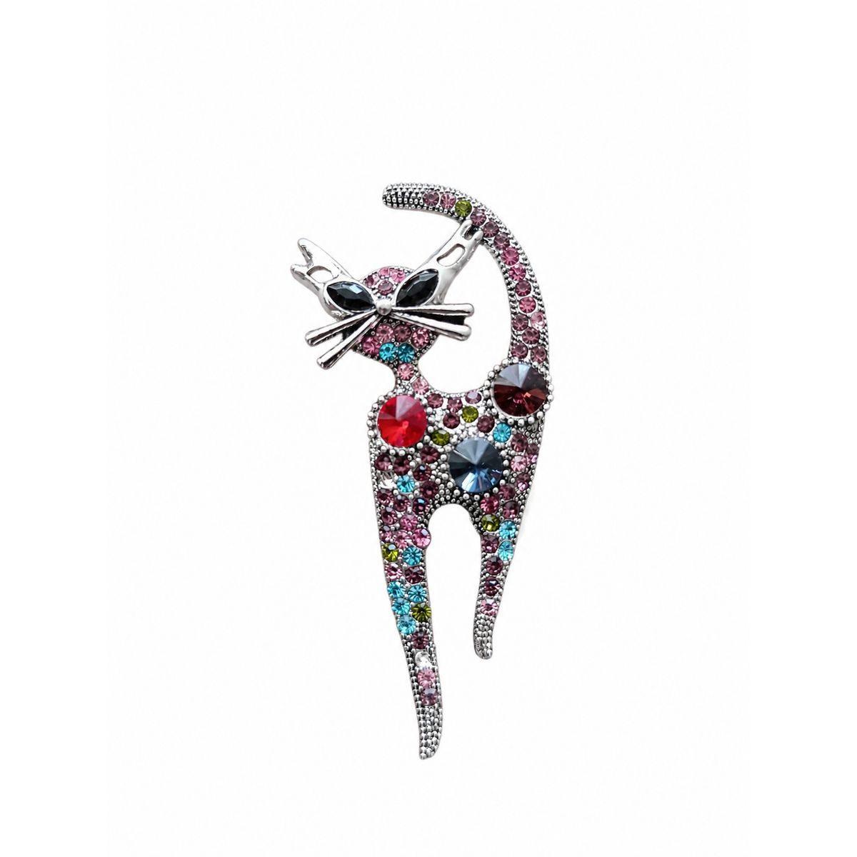 GENERICO - Broche prendedor mujer gato con cristales de colores