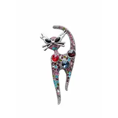 GENERICO - Broche prendedor mujer gato con cristales de colores