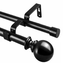 GENERICO - Barra Cortina Doble Casatua Extensible De Metal Con Soportes De Pared - Negro 110 A 320 Cm BELUG